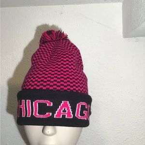 Chicago hot pink/black Pom Pom hat